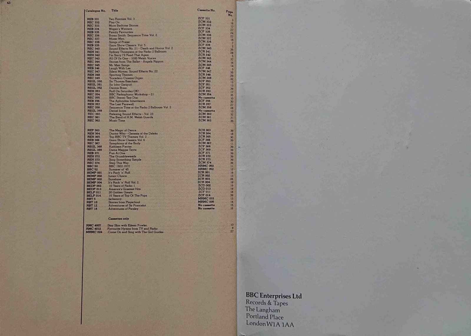 Other pages of catalogue BBC Records catalogue 1979 late